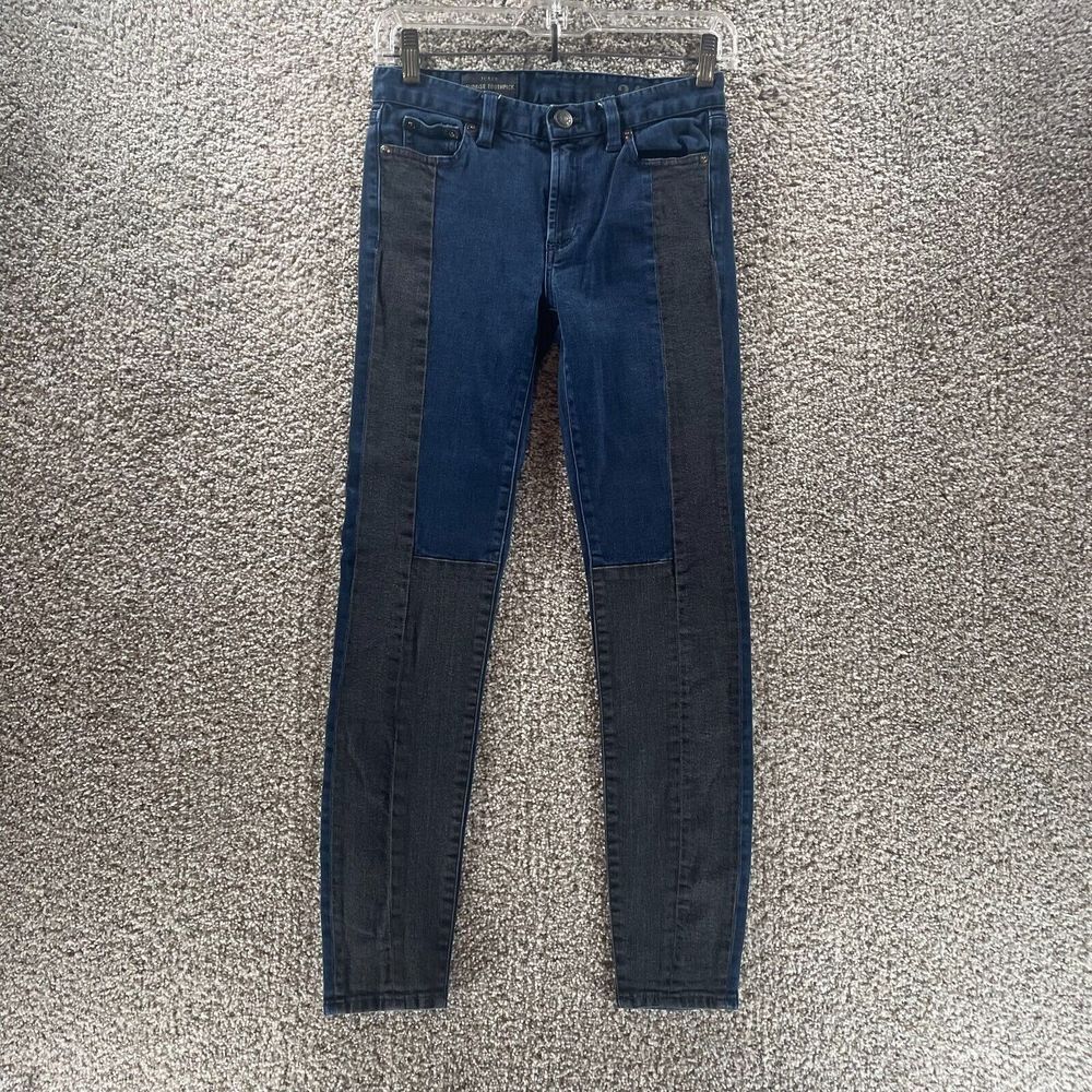 J Crew Jeans Womens 24 Blue Denim Pants‎ Midrise Toothpick Patchwork Preppy Logo